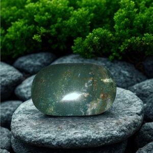 Moss Agate Polished Palm Stone | 117g Healing Crystal